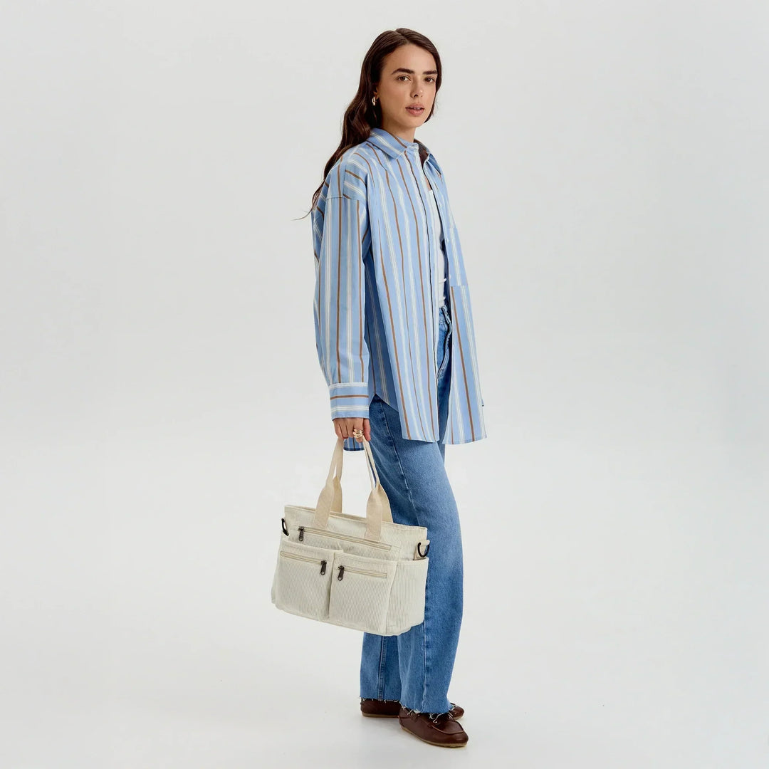 Corduroy Crossbody Bag with Adjustable Strap and Multiple Pockets