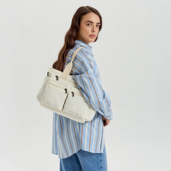 Corduroy Crossbody Bag with Adjustable Strap and Multiple Pockets
