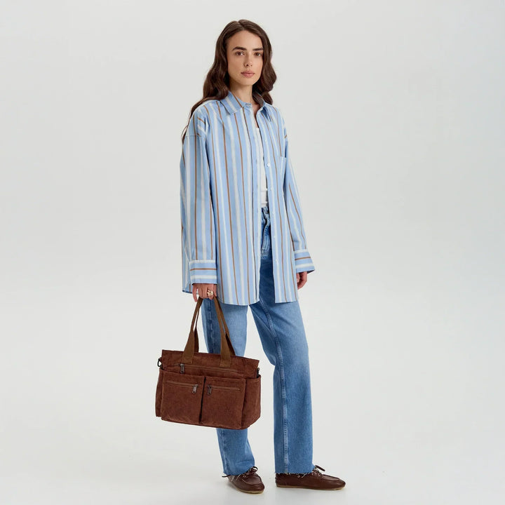 Corduroy Crossbody Bag with Adjustable Strap and Multiple Pockets