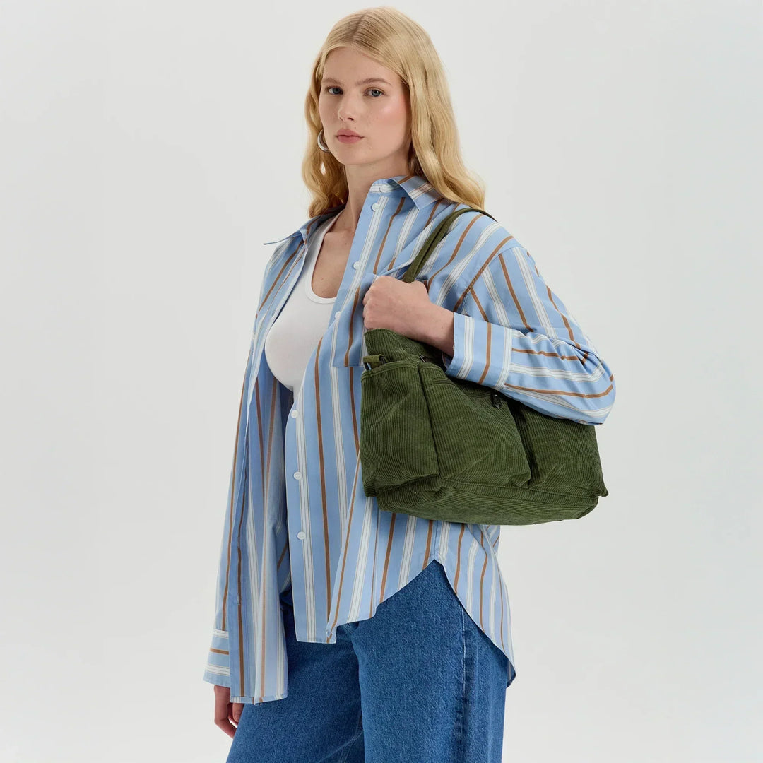 Corduroy Crossbody Bag with Adjustable Strap and Multiple Pockets