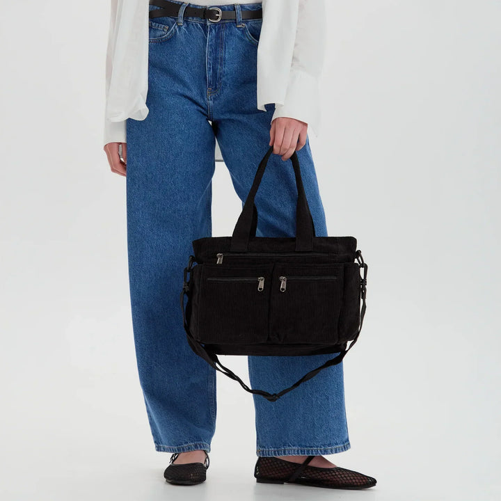 Corduroy Crossbody Bag with Adjustable Strap and Multiple Pockets