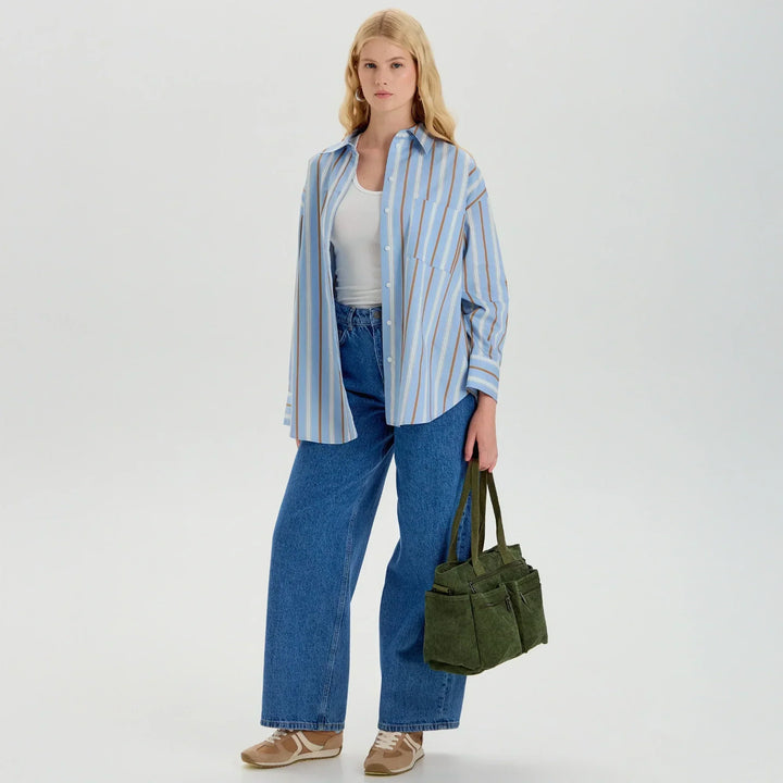 Corduroy Crossbody Bag with Adjustable Strap and Multiple Pockets