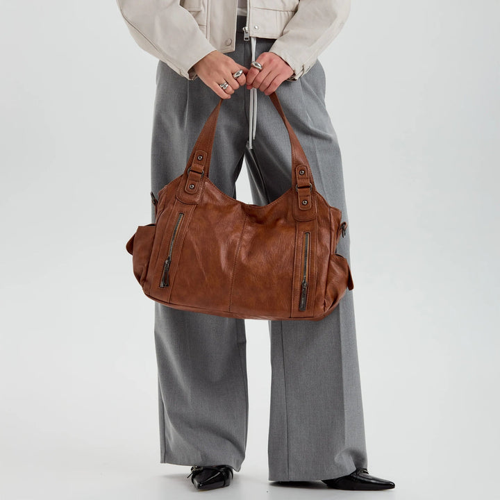 Vegan Leather Crossbody Bag - Structured Tote with Laptop Compartment