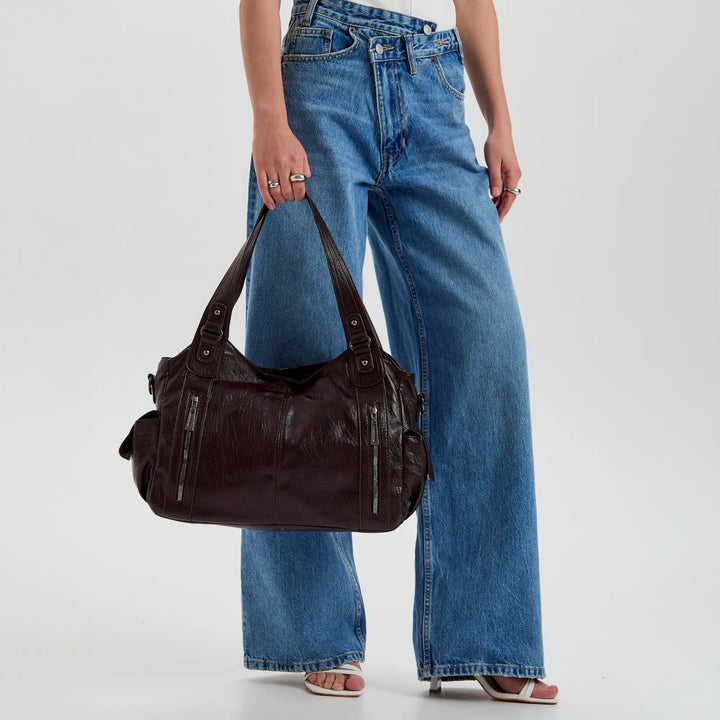 Vegan Leather Crossbody Bag - Structured Tote with Laptop Compartment