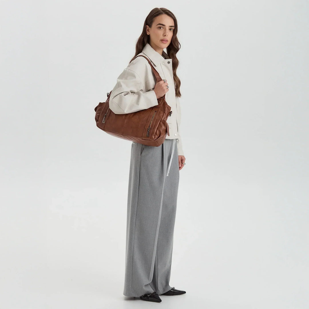 Vegan Leather Crossbody Bag - Structured Tote with Laptop Compartment