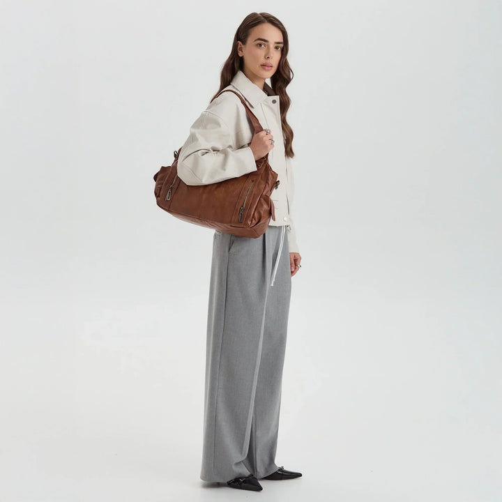 Vegan Leather Crossbody Bag - Structured Tote with Laptop Compartment