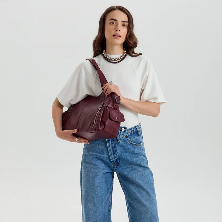 Vegan Leather Crossbody Bag - Structured Tote with Laptop Compartment