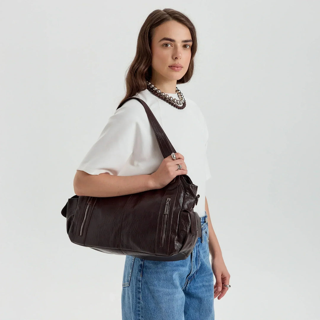 Vegan Leather Crossbody Bag - Structured Tote with Laptop Compartment