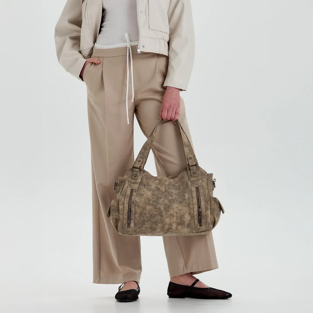 Vegan Leather Crossbody Bag - Structured Tote with Laptop Compartment