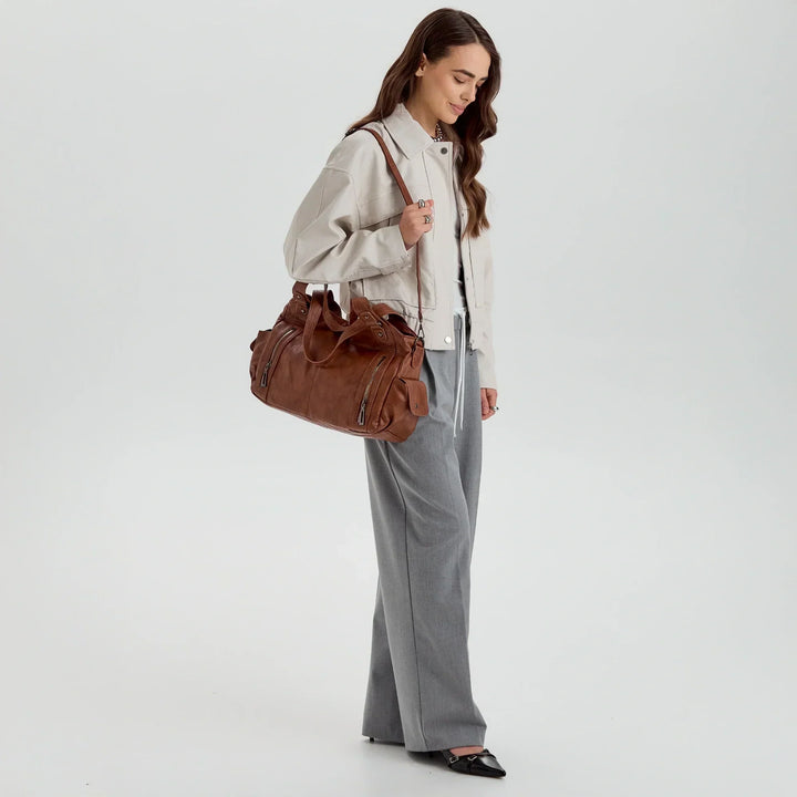 Vegan Leather Crossbody Bag - Structured Tote with Laptop Compartment