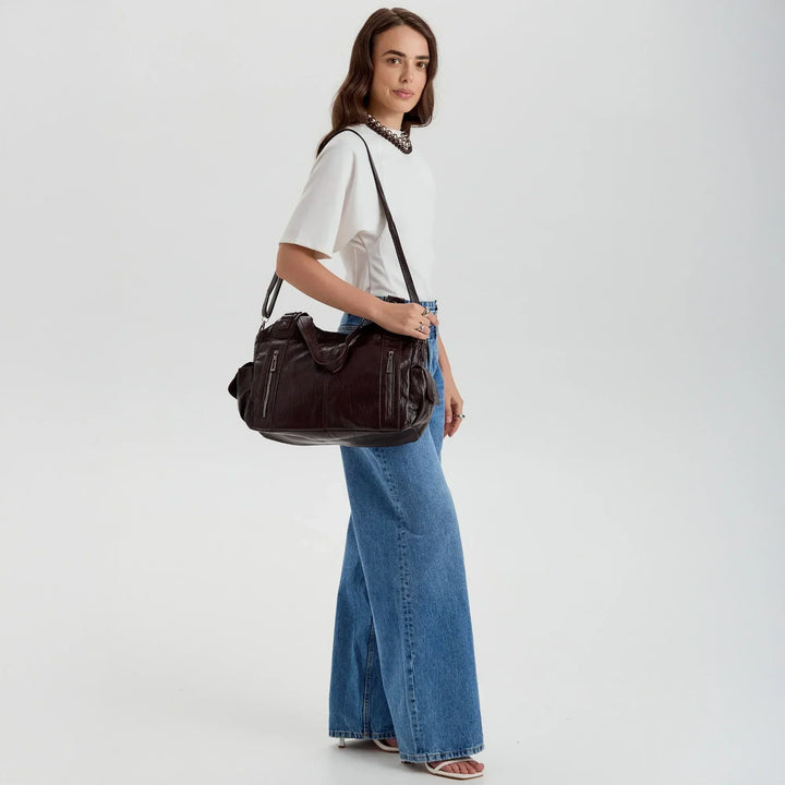 Vegan Leather Crossbody Bag - Structured Tote with Laptop Compartment