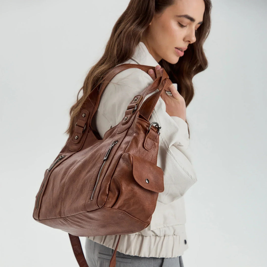 Vegan Leather Crossbody Bag - Structured Tote with Laptop Compartment