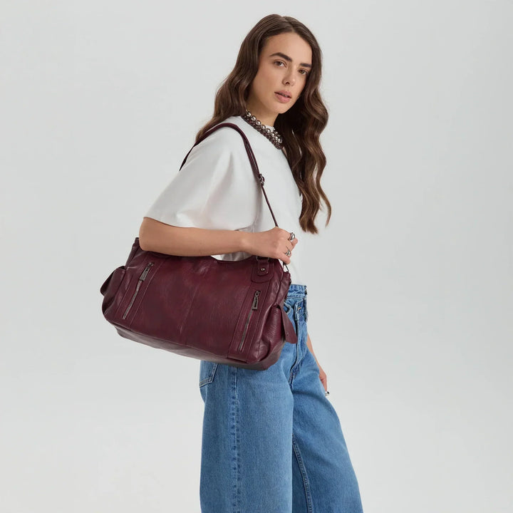 Vegan Leather Crossbody Bag - Structured Tote with Laptop Compartment