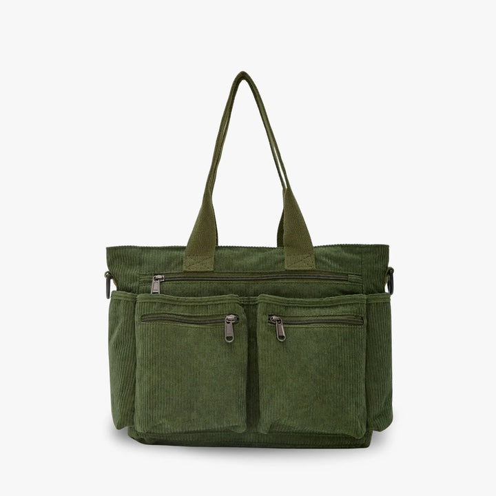 Corduroy Crossbody Bag with Adjustable Strap and Multiple Pockets