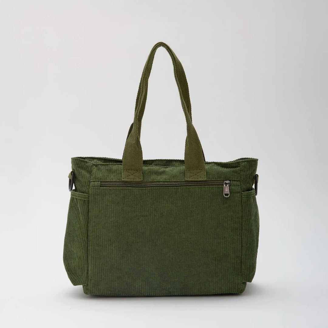 Corduroy Crossbody Bag with Adjustable Strap and Multiple Pockets