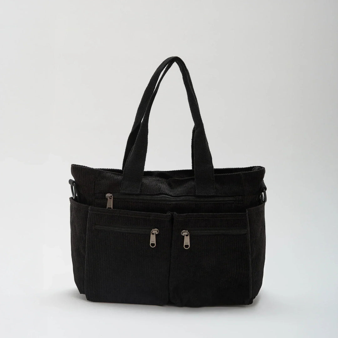 Corduroy Crossbody Bag with Adjustable Strap and Multiple Pockets