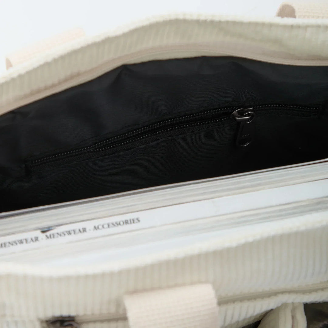 Corduroy Crossbody Bag with Adjustable Strap and Multiple Pockets