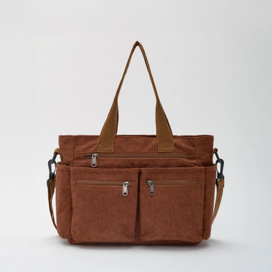 Corduroy Crossbody Bag with Adjustable Strap and Multiple Pockets