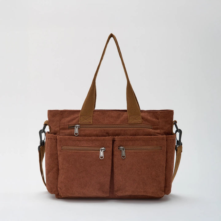 Corduroy Crossbody Bag with Adjustable Strap and Multiple Pockets