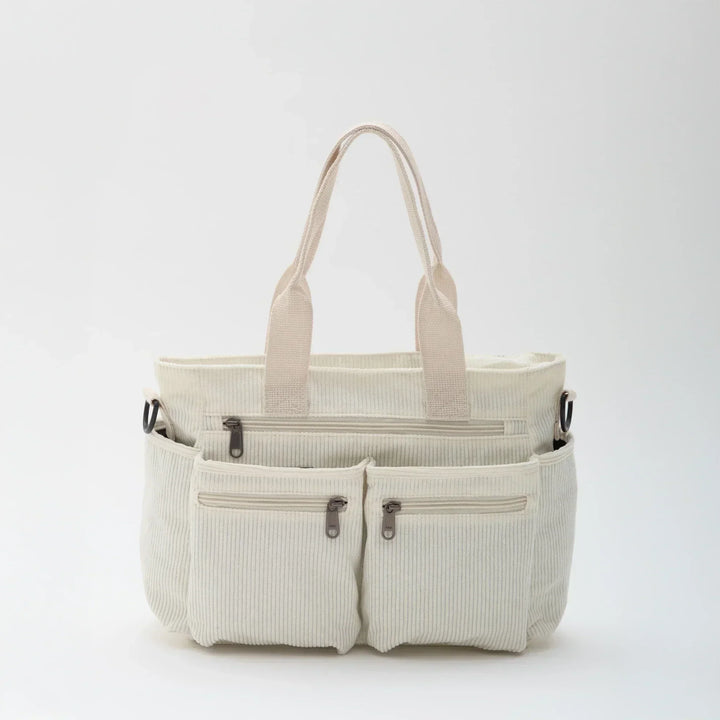 Corduroy Crossbody Bag with Adjustable Strap and Multiple Pockets