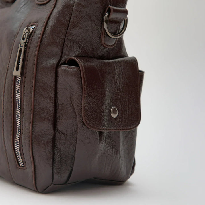 Vegan Leather Crossbody Bag - Structured Tote with Laptop Compartment