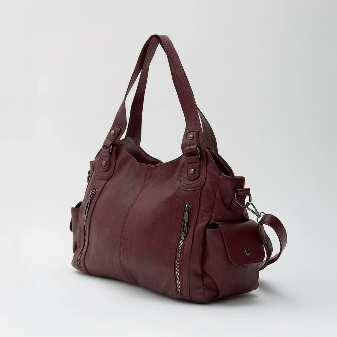 Vegan Leather Crossbody Bag - Structured Tote with Laptop Compartment
