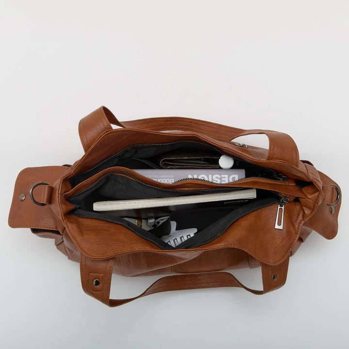Vegan Leather Crossbody Bag - Structured Tote with Laptop Compartment
