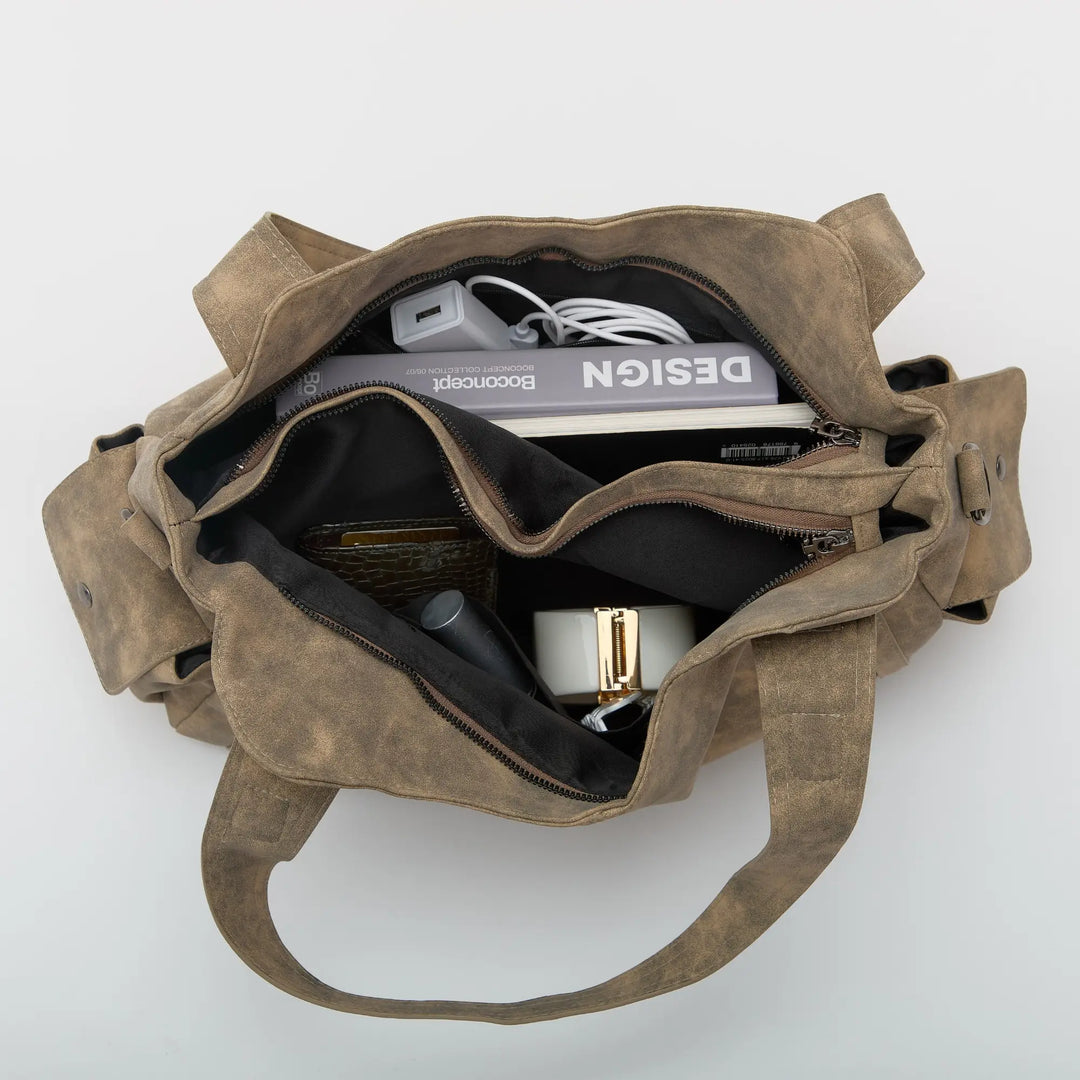 Vegan Leather Crossbody Bag - Structured Tote with Laptop Compartment