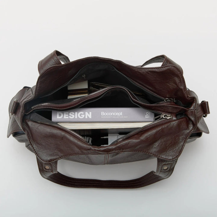 Vegan Leather Crossbody Bag - Structured Tote with Laptop Compartment