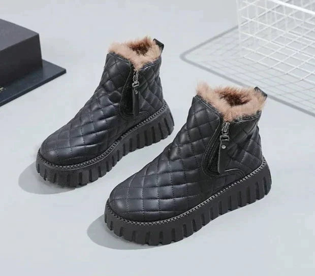 Quilted Snow Boots with Faux Fur Trim for Women