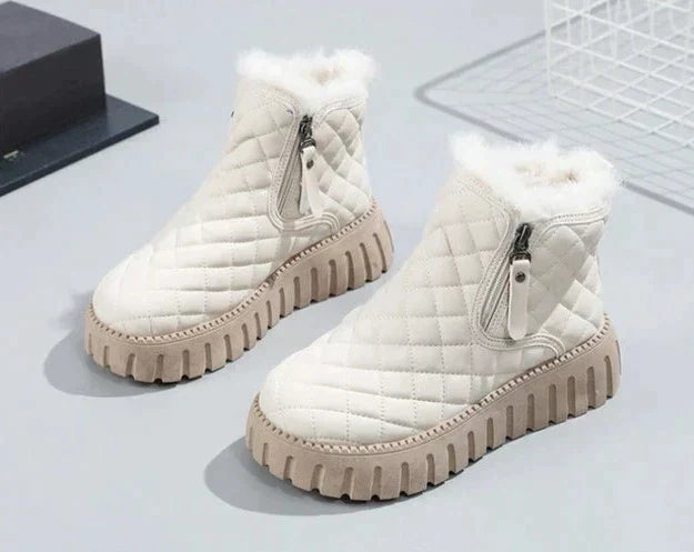 Quilted Snow Boots with Faux Fur Trim for Women