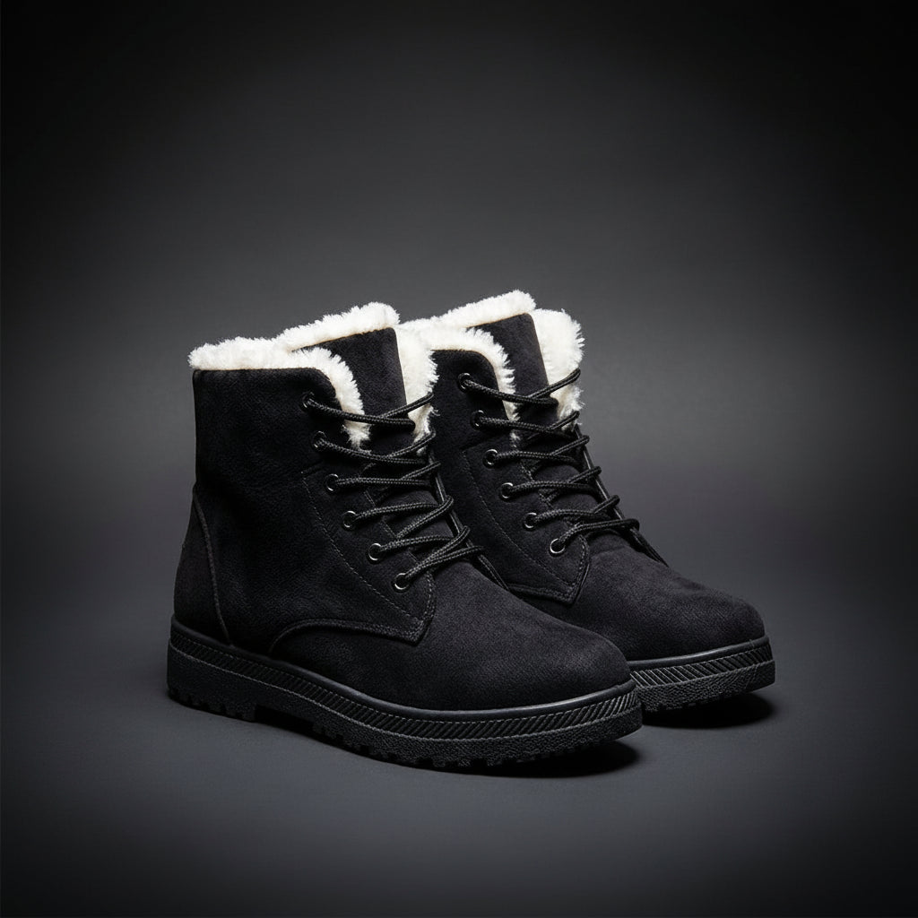 Faux Fur Lined Winter Boots for Women Lace Up Ankle