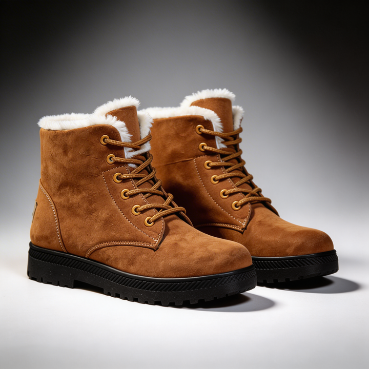 Faux Fur Lined Winter Boots for Women Lace Up Ankle