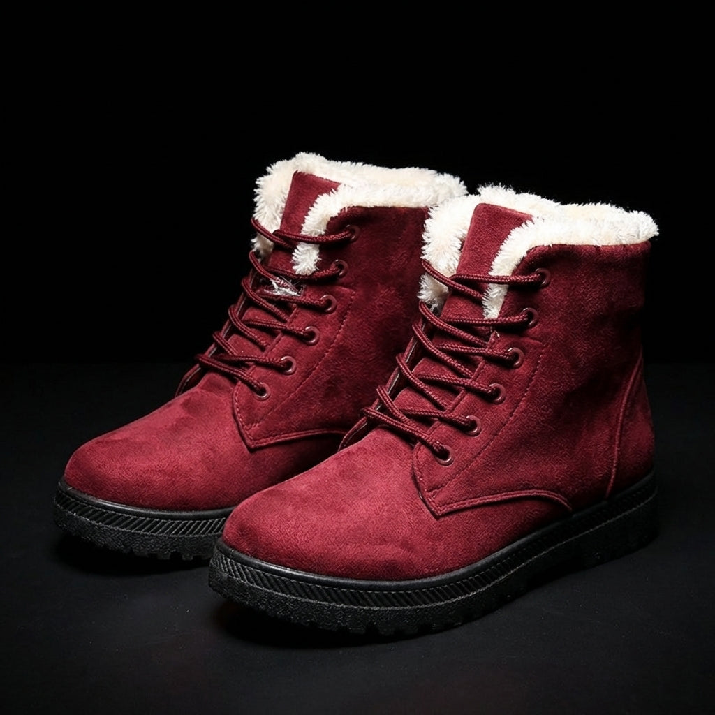 Faux Fur Lined Winter Boots for Women Lace Up Ankle