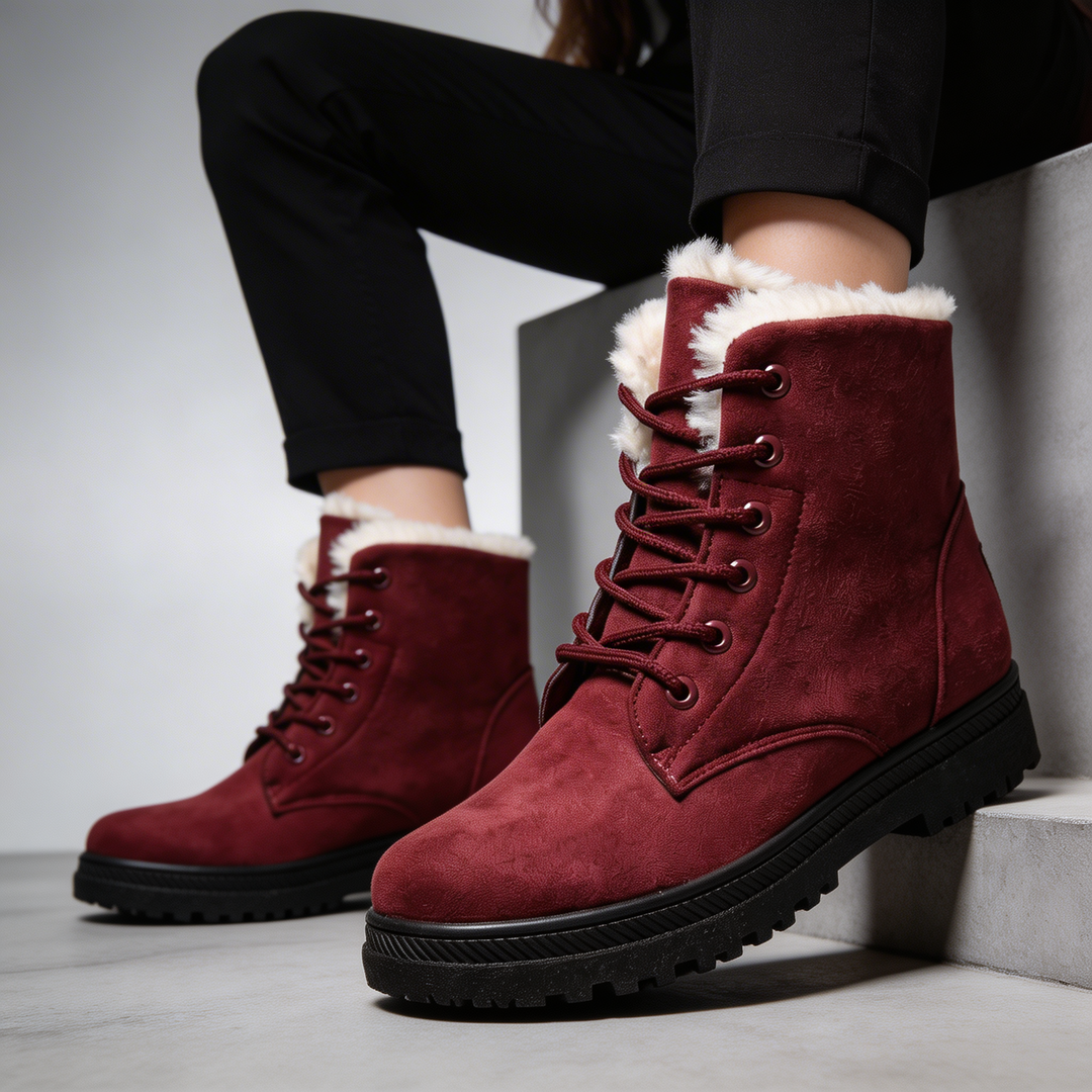 Faux Fur Lined Winter Boots for Women Lace Up Ankle