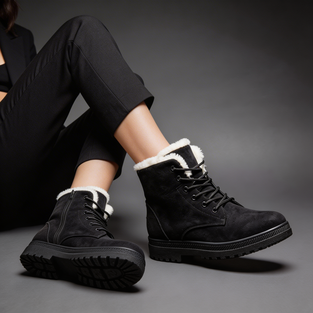 Faux Fur Lined Winter Boots for Women Lace Up Ankle