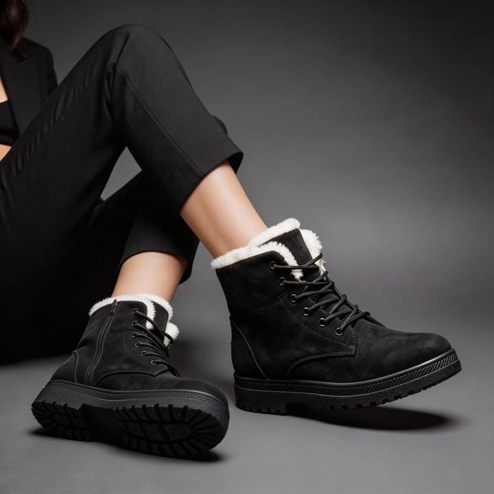 Faux Fur Lined Winter Boots for Women Lace Up Ankle