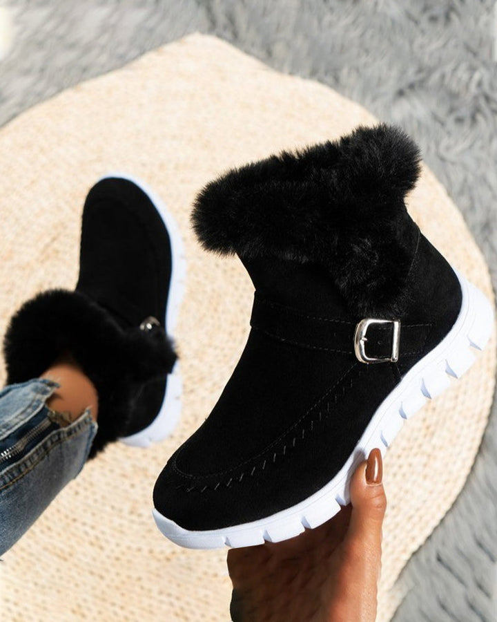 Winter Snow Boots for Women with Faux Fur Trim and Buckle Detail