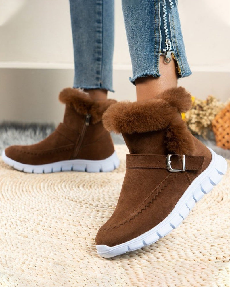 Winter Snow Boots for Women with Faux Fur Trim and Buckle Detail