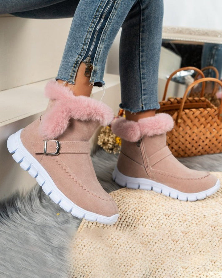 Winter Snow Boots for Women with Faux Fur Trim and Buckle Detail