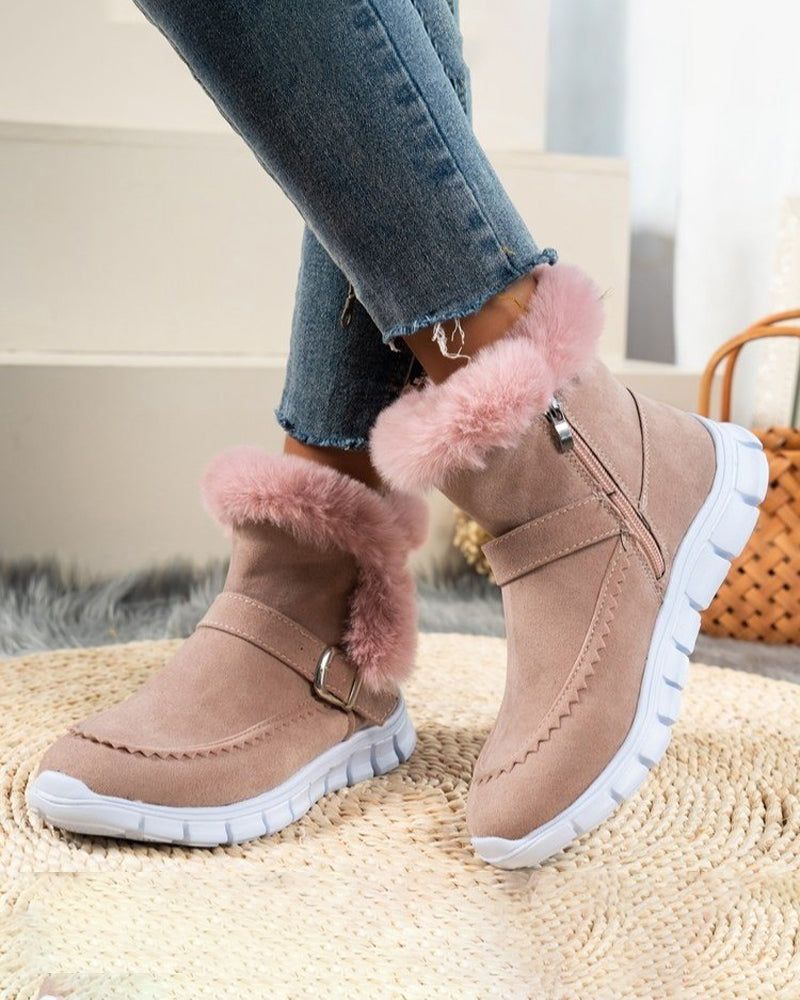 Winter Snow Boots for Women with Faux Fur Trim and Buckle Detail