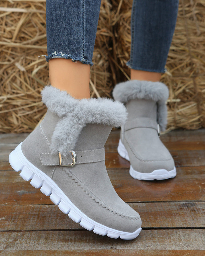 Winter Snow Boots for Women with Faux Fur Trim and Buckle Detail