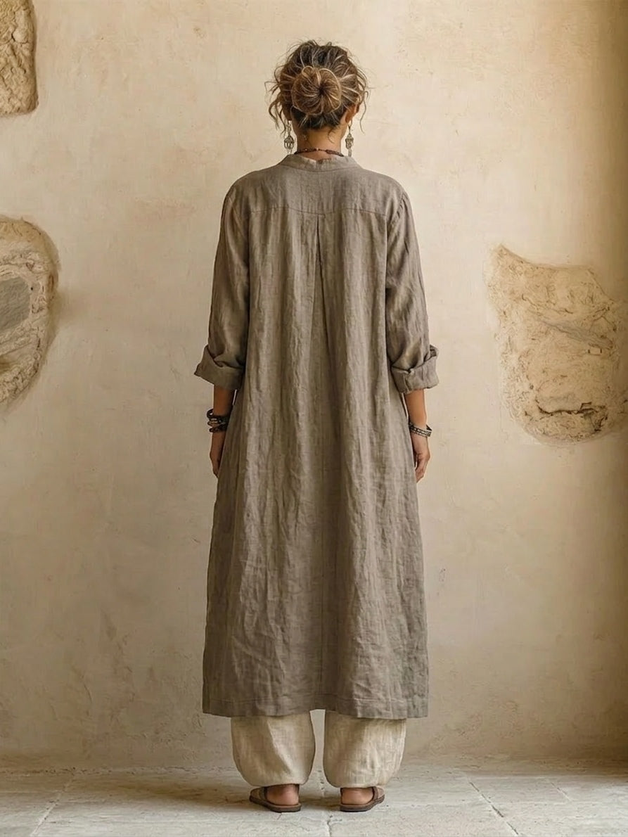 Linen Cotton 3-Piece Set - Wide Leg Pants Top Cardigan