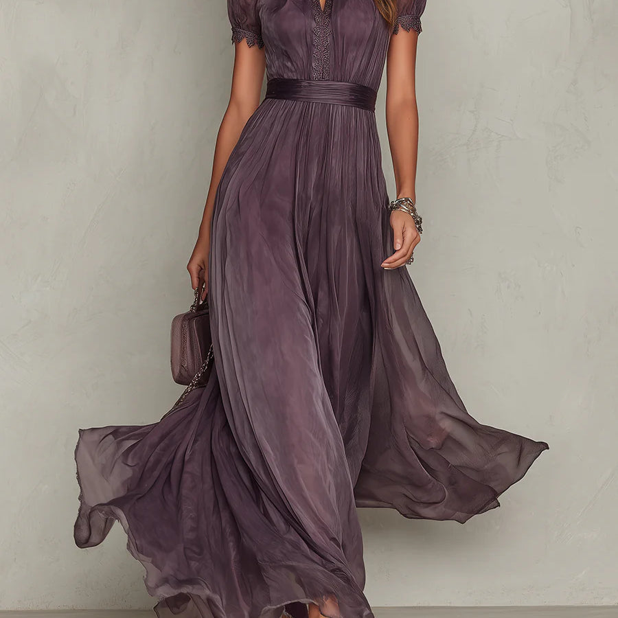 Chiffon Maxi Dress with Lace Trim for Women