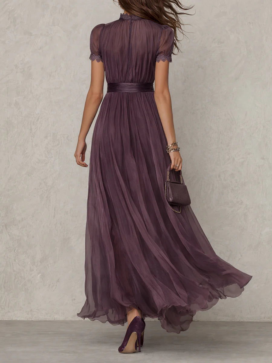 Chiffon Maxi Dress with Lace Trim for Women