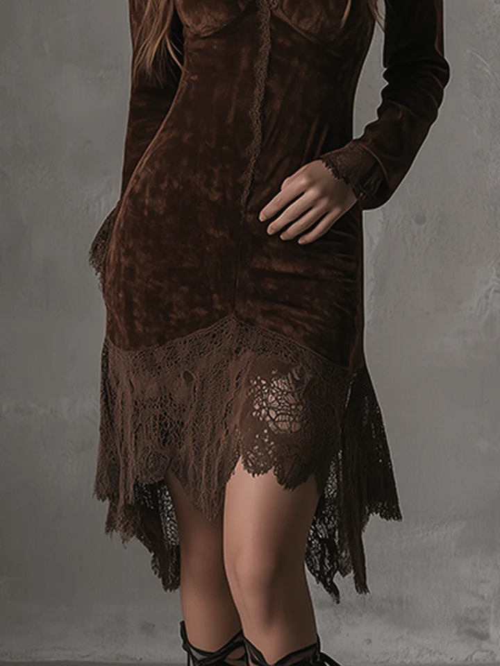Brown Velvet Midi Dress for Women | Elegant Summer Dress