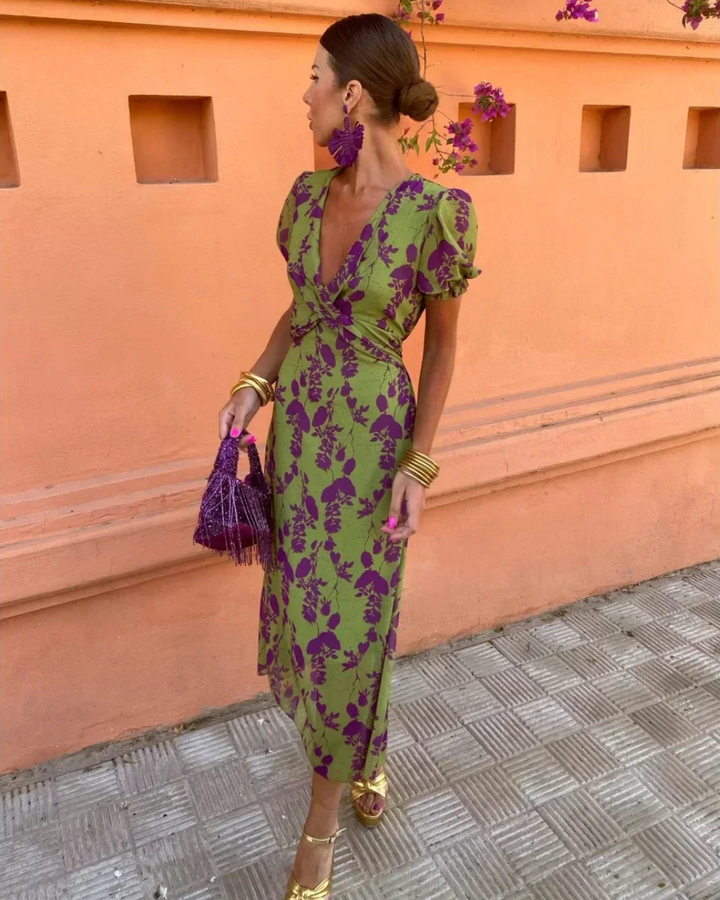 Summer Midi Dress with Flutter Sleeves for Women