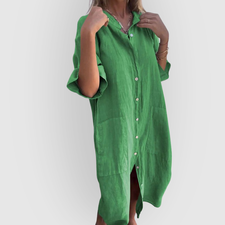 Linen Shirt Dress in White - Relaxed Fit Summer Midi Dress