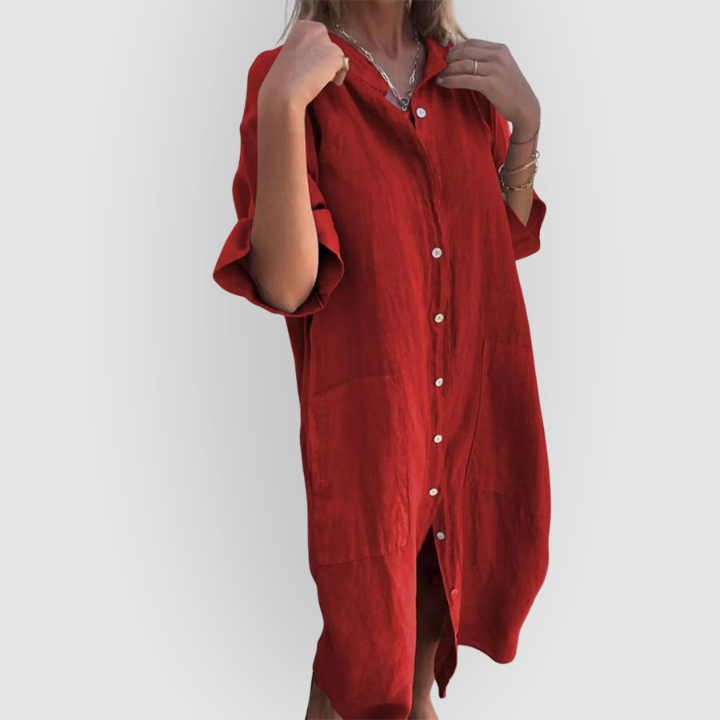 Linen Shirt Dress in White - Relaxed Fit Summer Midi Dress