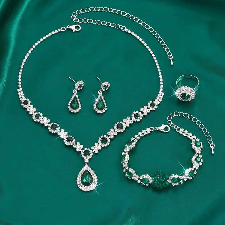 White Gold Jewelry Set - Elegant Necklace Earring Bracelet Set